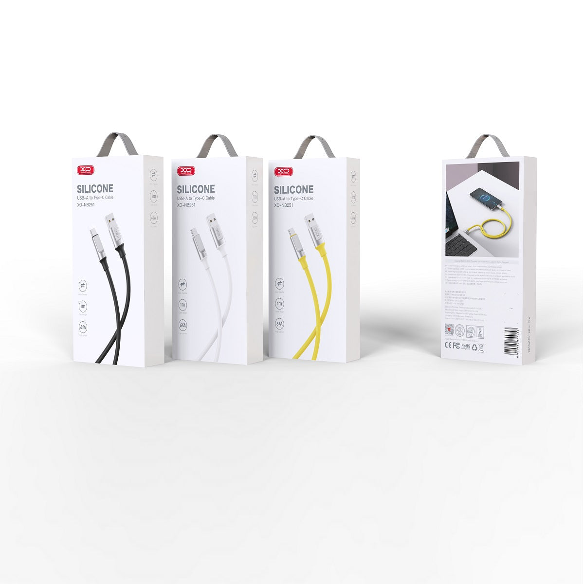 USB-A - USB-C Data- og Ladekabel XO Design NB251, 18W, 1m, Svart