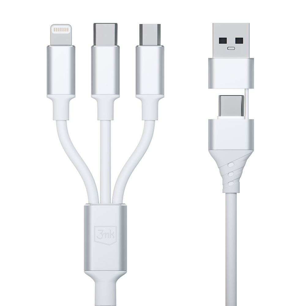 Ladekabel USB-A / USB-C - Lightning / microUSB / USB-C 3MK Hyper 3in1, 12W, 1.5m, Hvit