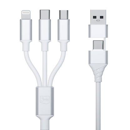 Ladekabel USB-A / USB-C - Lightning / microUSB / USB-C 3MK Hyper 3in1, 12W, 1.5m, Hvit