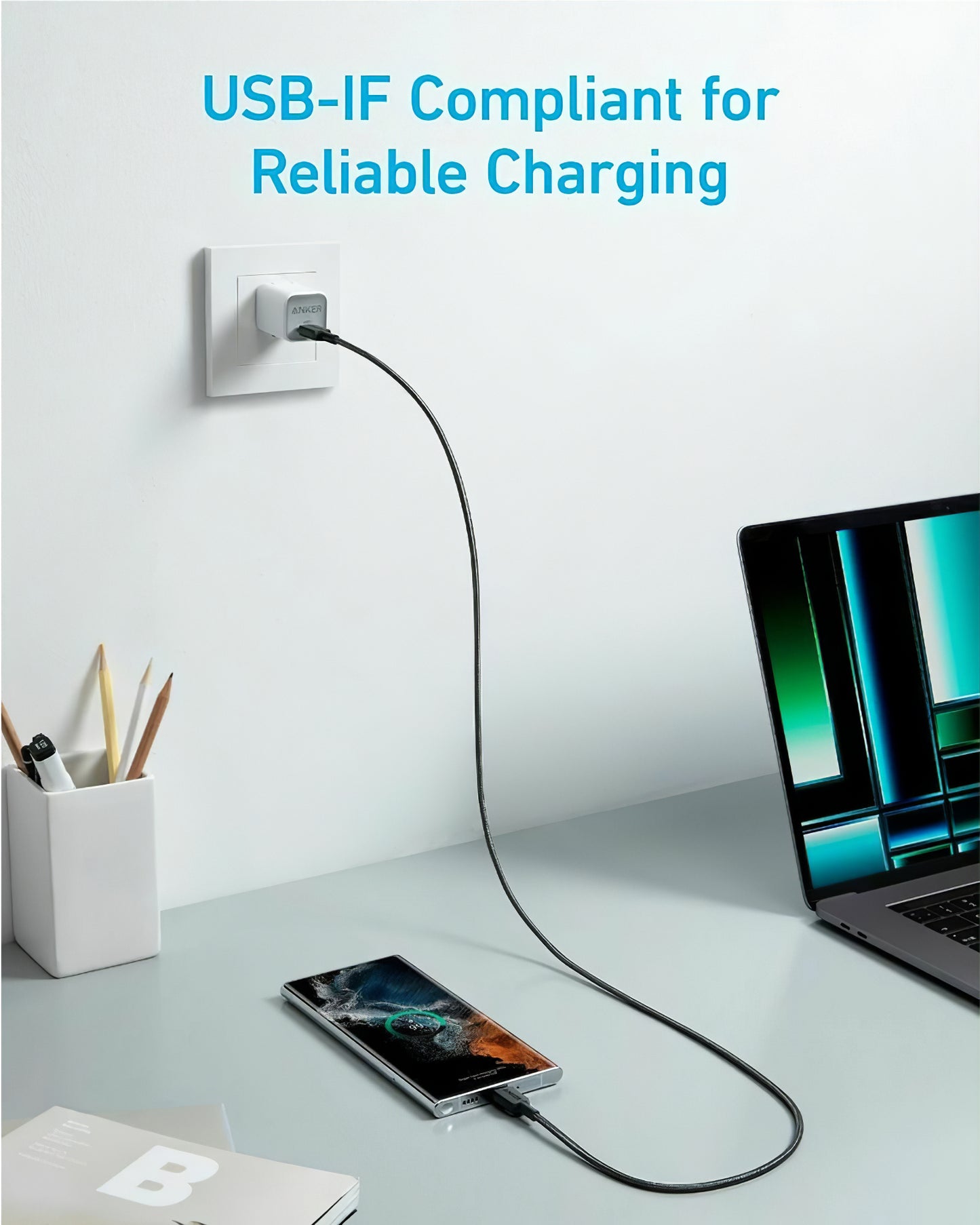 USB-C data- og ladekabel - USB-C Anker 322, 60W, 0.9m, Svart A81F5G11