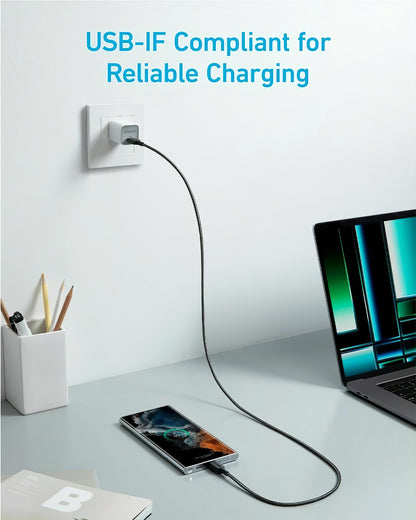 USB-C data- og ladekabel - USB-C Anker 322, 60W, 0.9m, Svart A81F5G11