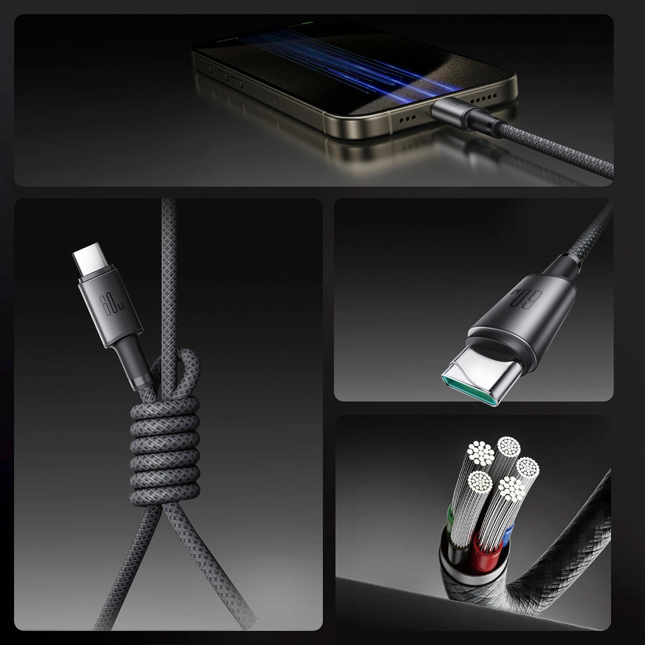 USB-C data- og ladekabel - USB-C Joyroom S-A50, 60W, 1.2m, Grå