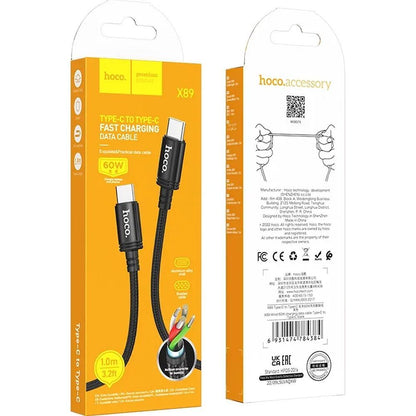 USB-C Data- og ladekabel - USB-C HOCO X89, 60W, 1m, Svart
