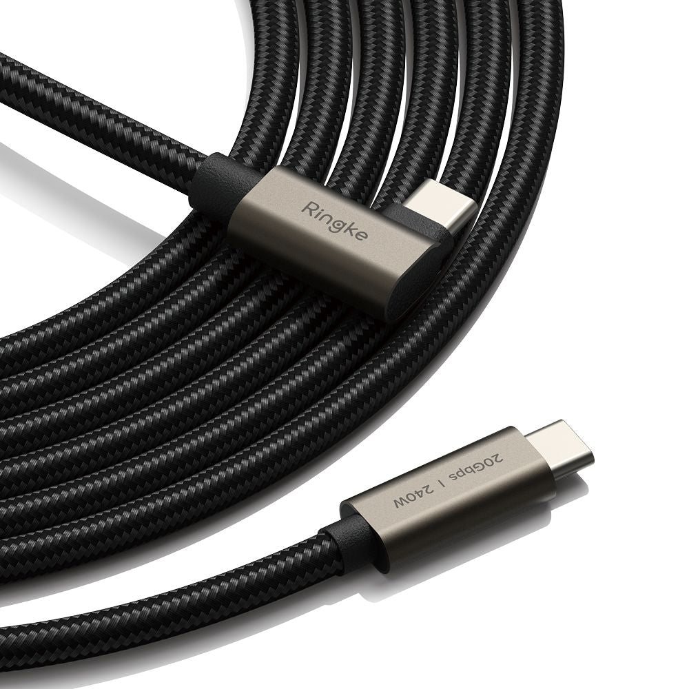 USB-C til USB-C data- og ladekabel Ringke 2X2 Angled, 240W, 2m, Svart