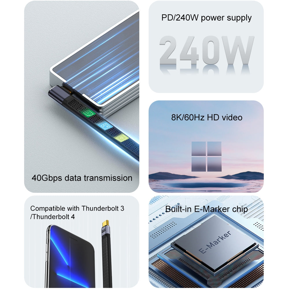 USB-C data- og ladekabel - USB-C OEM Angled 8K Video, 240W, 0.15m, Svart