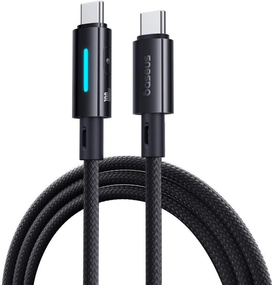 USB-C til USB-C Baseus Lit Button Control data- og ladekabel, 100W, 1m, Svart P10379000121-00