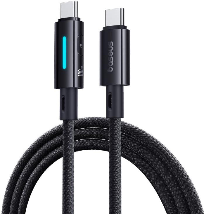 USB-C - USB-C Baseus Lit Button Control data- og ladekabel, 100W, 2m, Svart P10379000121-01
