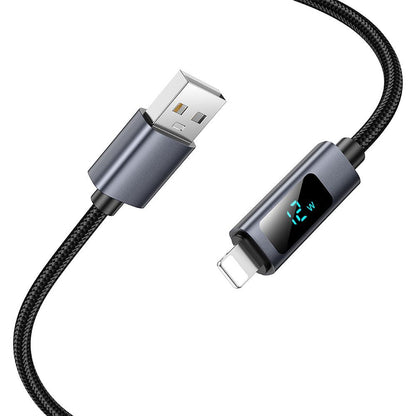Data- og ladekabel USB-A - Lightning HOCO Display X112, 18W, 1m, Svart