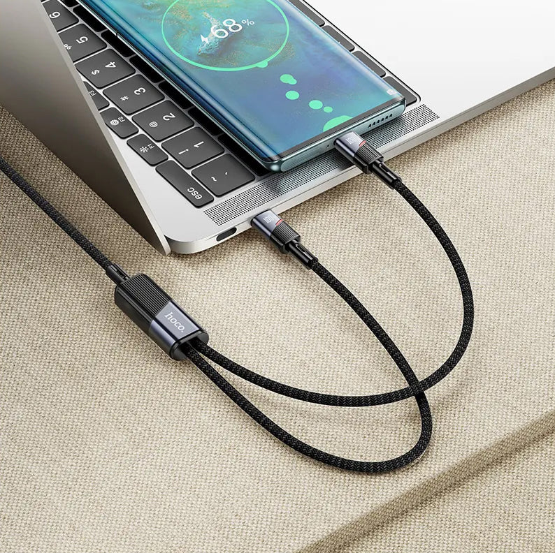 USB-C data- og ladekabel - 2 x USB-C HOCO U139 2in1, 100W, 1.2m, Svart