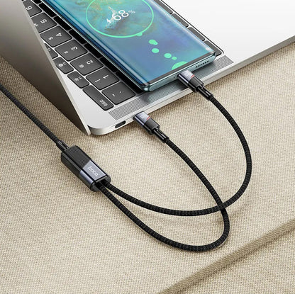 USB-C data- og ladekabel - 2 x USB-C HOCO U139 2in1, 100W, 1.2m, Svart