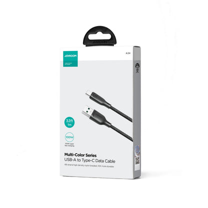 USB-A - USB-C Joyroom Multi-Color S-A34 data- og ladekabel, 100W, 1m, Svart