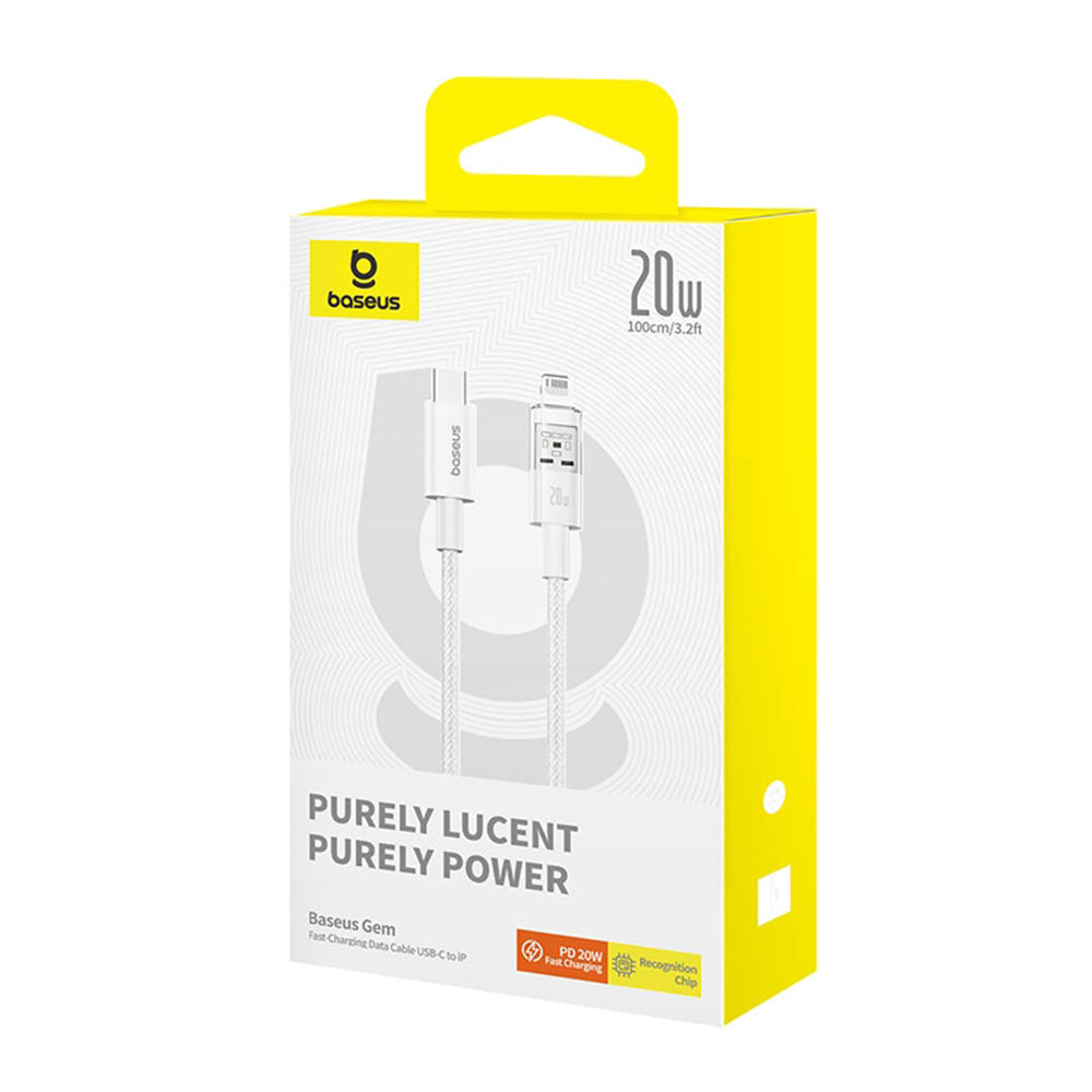 Data- og ladekabel USB-C - Lightning Baseus Gem, 20W, 1m, Hvit P10373001211-00