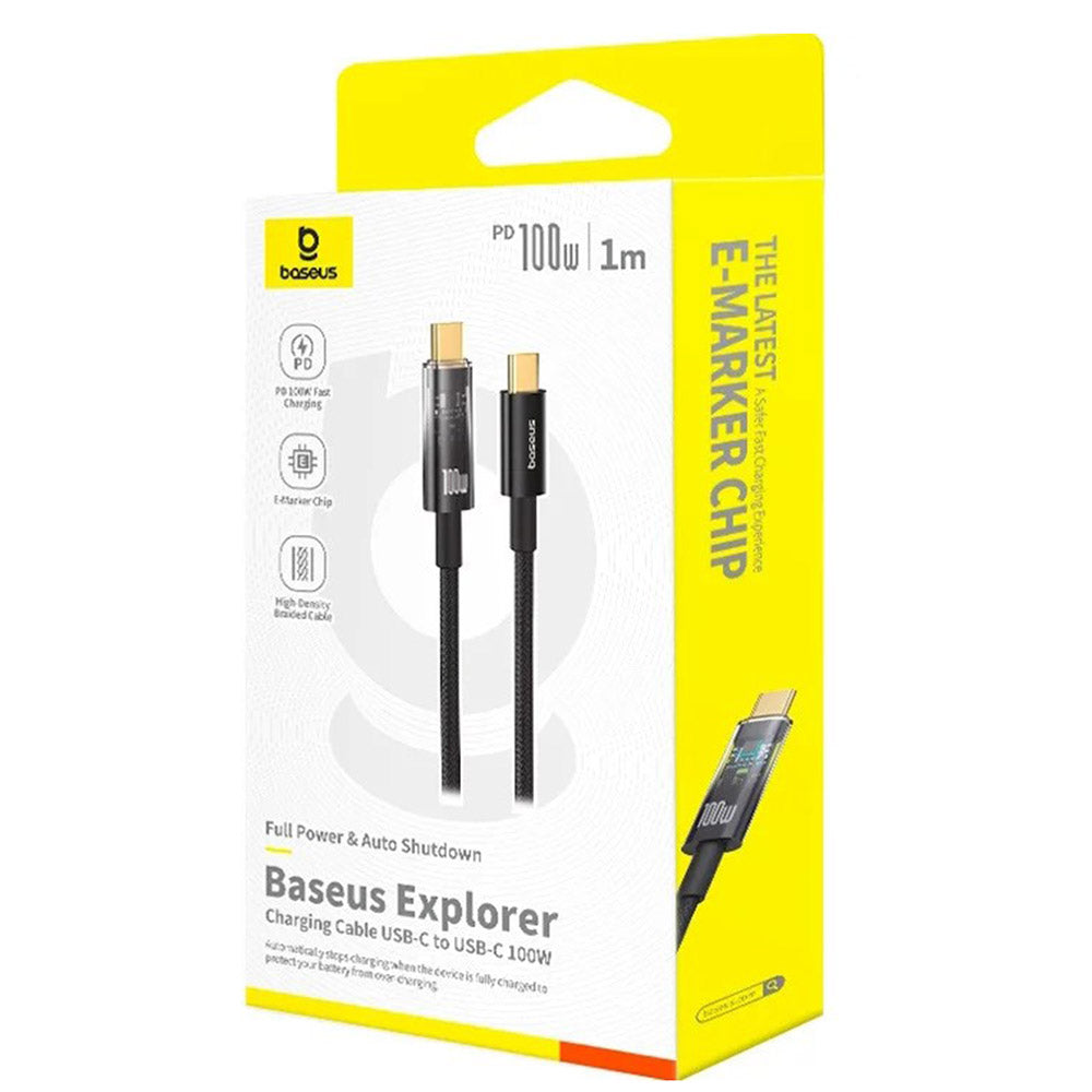 USB-C til USB-C Baseus Explorer data- og ladekabel, 100W, 1m, Svart P10319703111-00