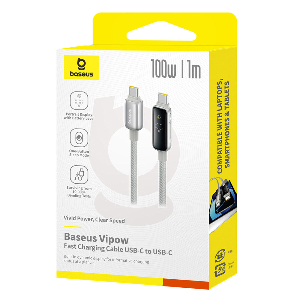 USB-C til USB-C Baseus Vipow Display data- og ladekabel, 100W, 1m, Grå P10381802851-00