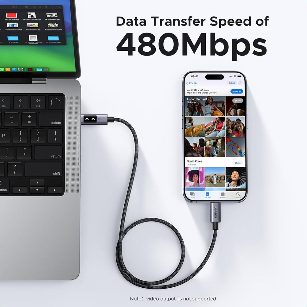 USB-C til USB-C data- og ladekabel UGREEN L509, 100W, 1m, Grå