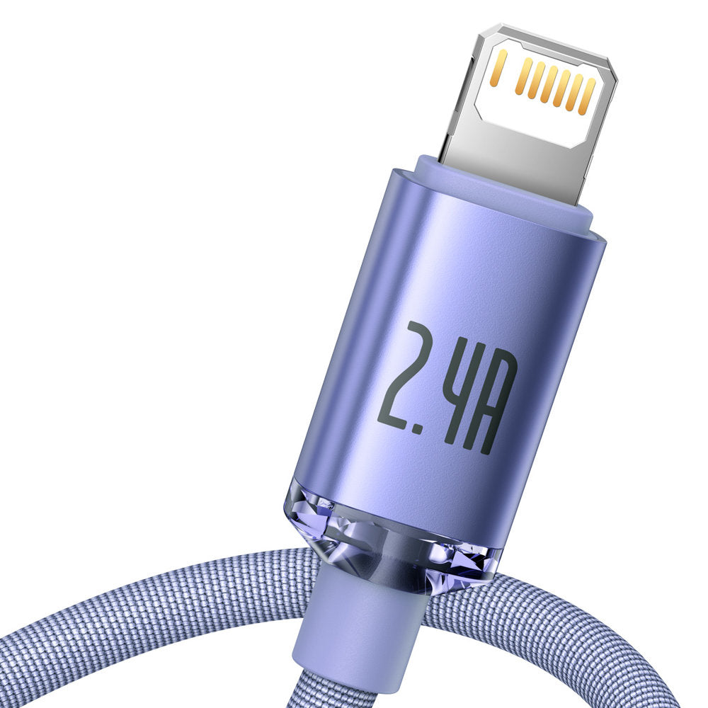 USB-A - Lightning Baseus Crystal Shine Series data- og ladekabel, 18W, 2m, Lilla CAJY000105