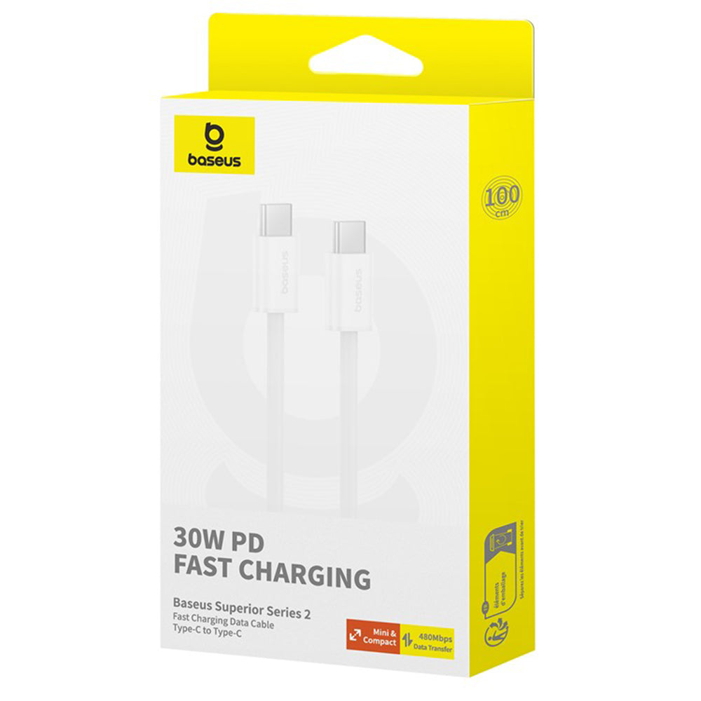 USB-C til USB-C data- og ladekabel Baseus Superior Series 2, 30W, 2m, Hvit P10365200211-01