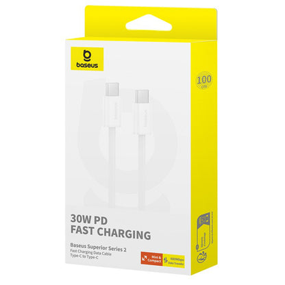 USB-C til USB-C data- og ladekabel Baseus Superior Series 2, 30W, 2m, Hvit P10365200211-01