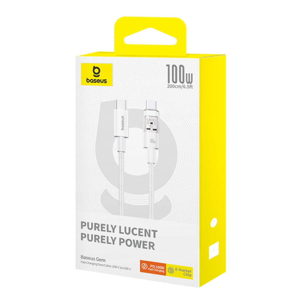 USB-C - USB-C Baseus Gem data- og ladekabel, 100W, 2m, Hvit P10373000211-01