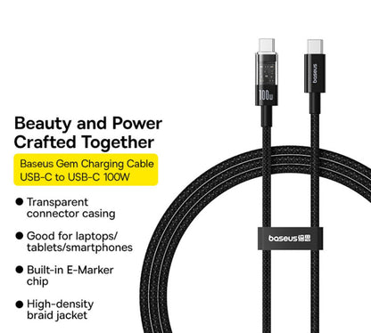 USB-C - USB-C Baseus Gem data- og ladekabel, 100W, 2m, Svart P10373000111-01