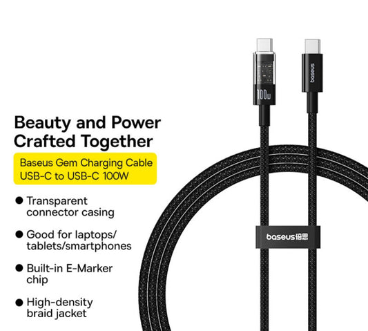 USB-C - USB-C Baseus Gem data- og ladekabel, 100W, 2m, Svart P10373000111-01
