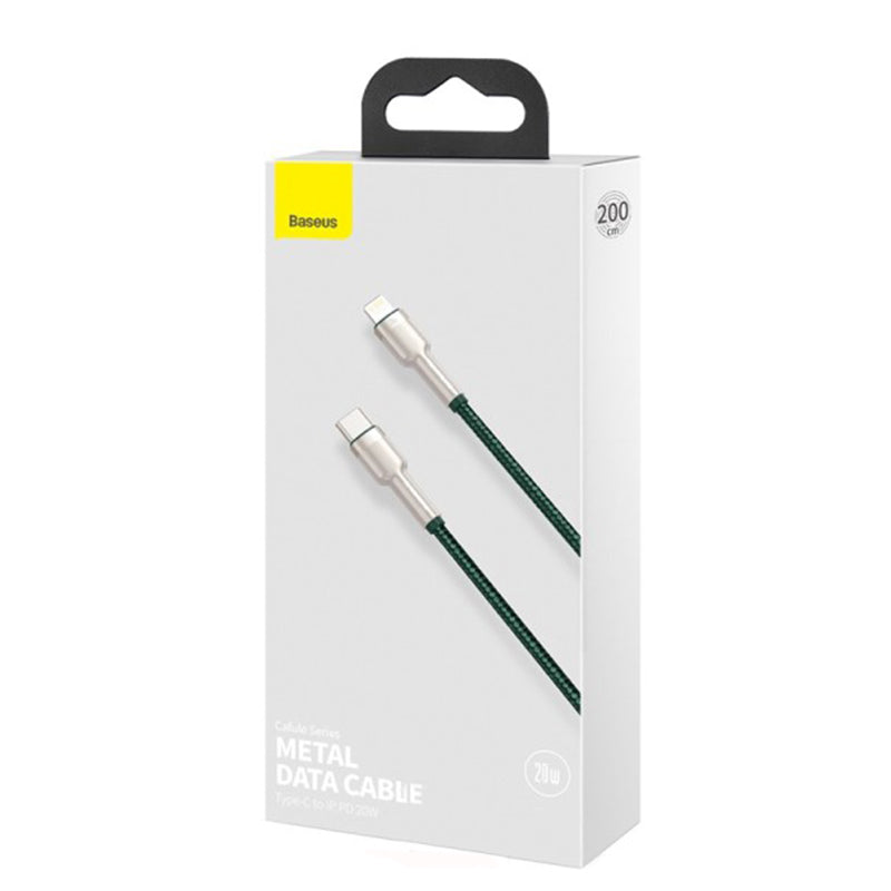 USB-C - Lightning Baseus Cafule Metal Series data- og ladekabel, 20W, 2m, Grønn CATLJK-B06