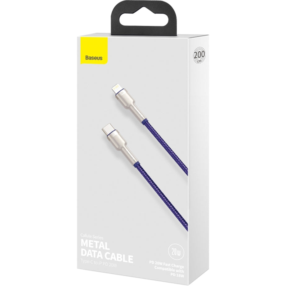 USB-C - Lightning Baseus Cafule Metal Series data- og ladekabel, 20W, 2m, Lilla CATLJK-B05