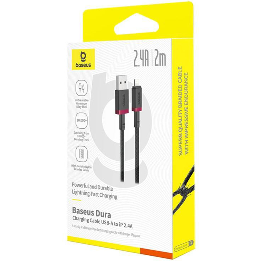 USB-A - Lightning Baseus Dura Series data- og ladekabel, 18W, 2m, Rød P10377801U01-03