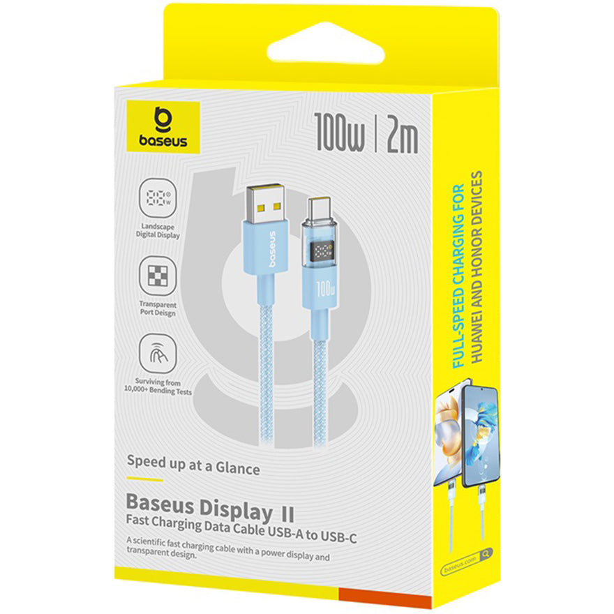 USB-A - USB-C Baseus Display 2 data- og ladekabel, 100W, 2m, Blå P10382701311-01