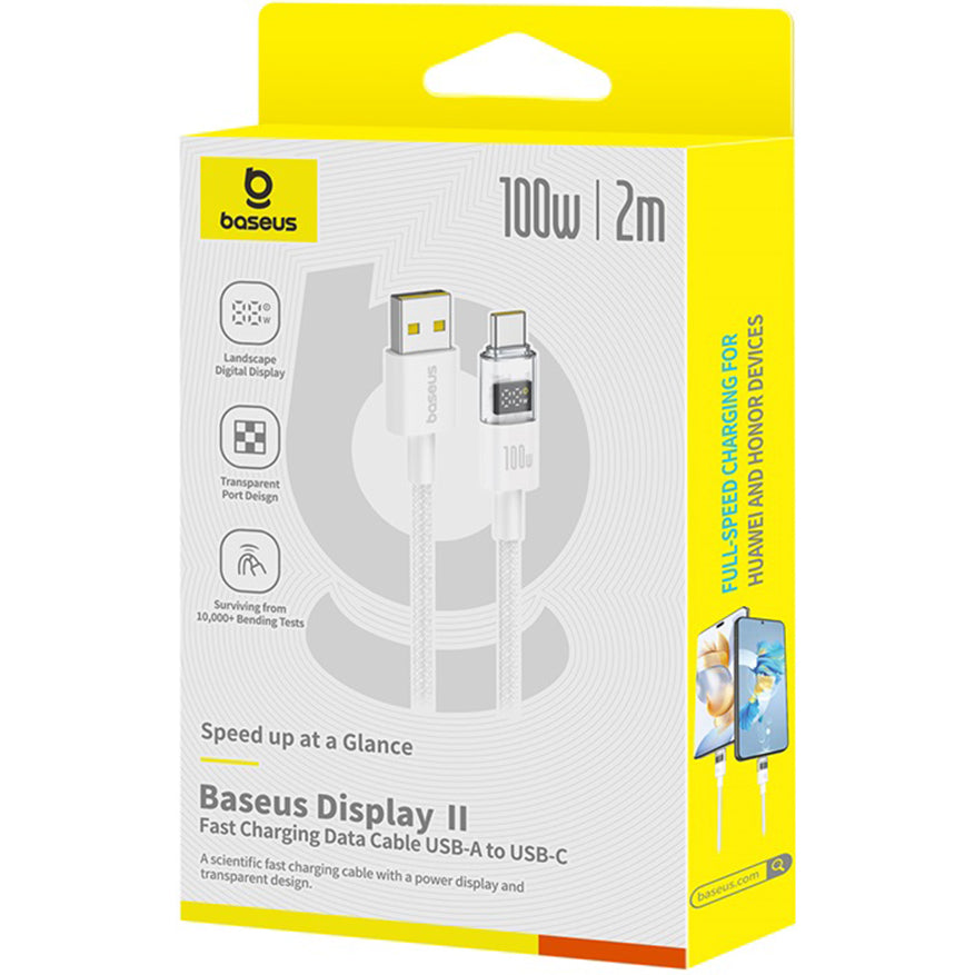 Data- og ladekabel USB-A - USB-C Baseus Display 2, 100W, 2m, Hvit P10382701211-01