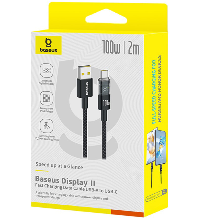 Data- og ladekabel USB-A - USB-C Baseus Display 2, 100W, 2m, Svart P10382701111-00