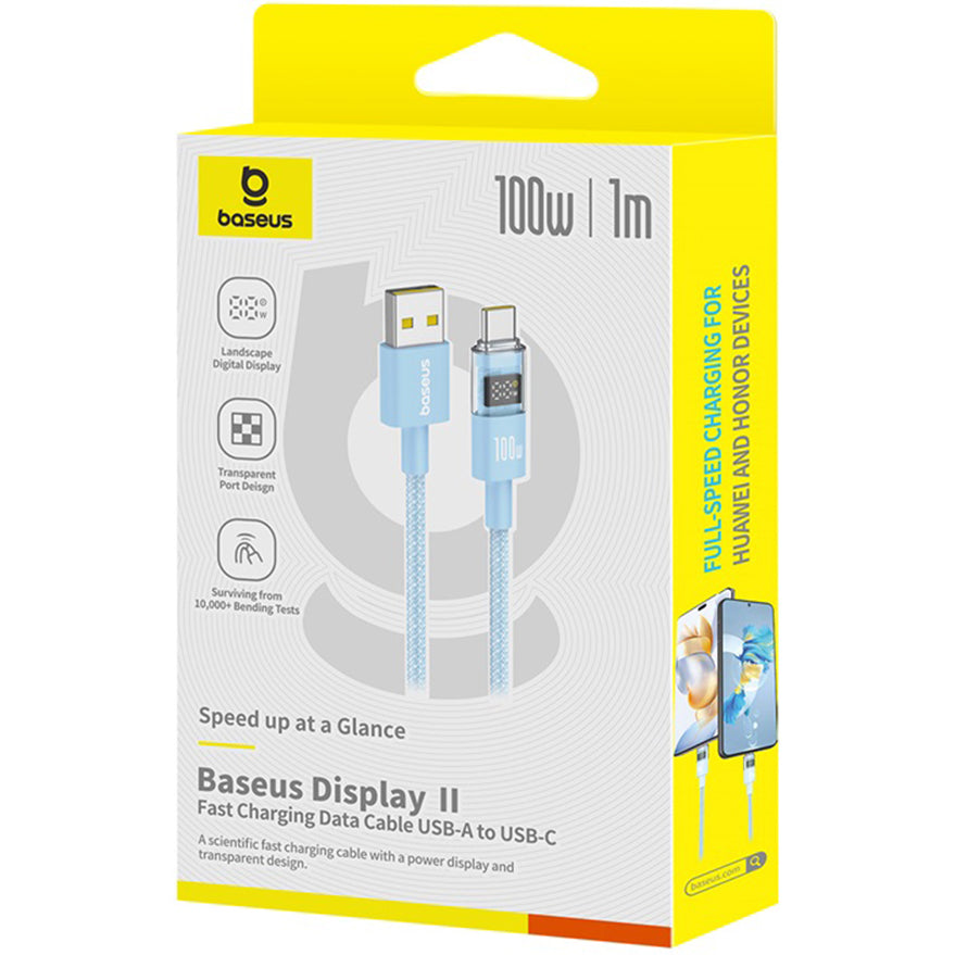 USB-A - USB-C Baseus Display 2 data- og ladekabel, 100W, 1m, Blå P10382701311-00