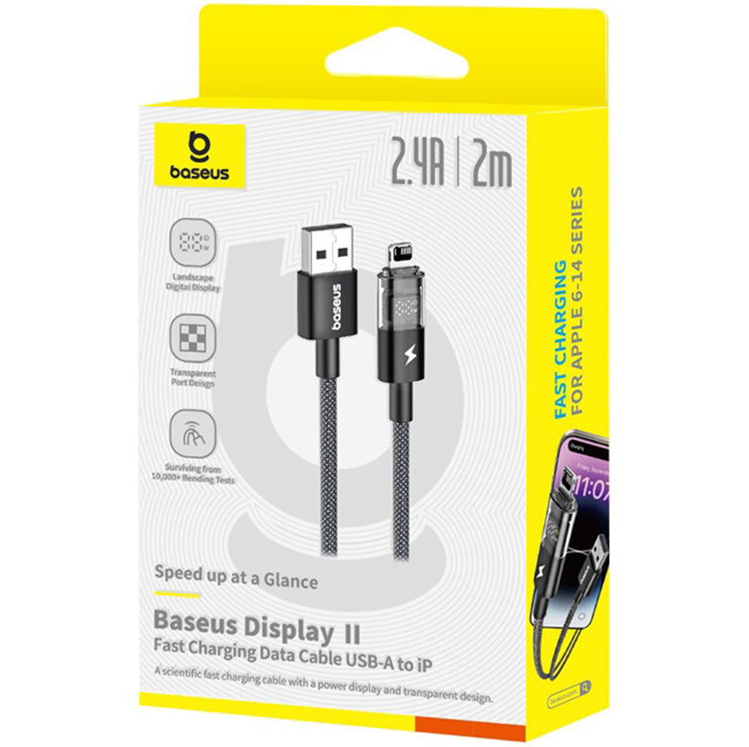 USB-A - Lightning Baseus Display 2 data- og ladekabel, 18W, 2m, Svart P10382700121-01