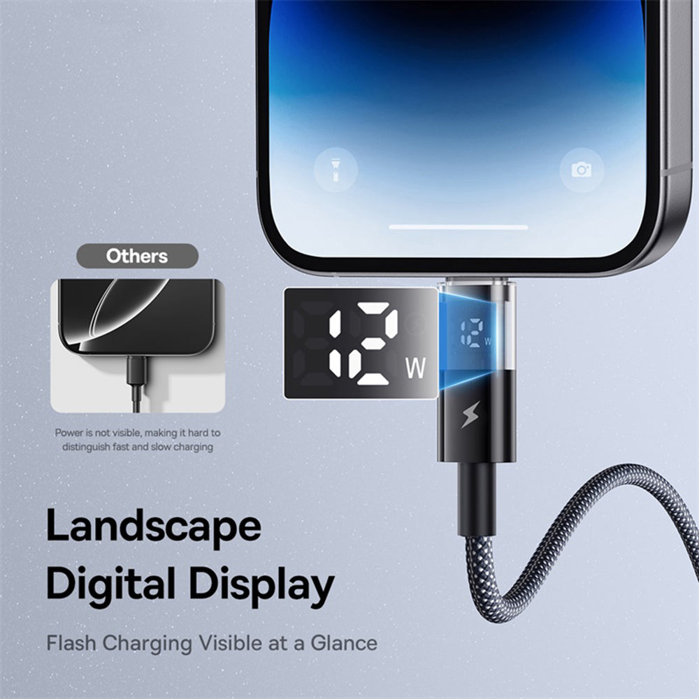 USB-A - Lightning Baseus Display 2 data- og ladekabel, 18W, 1m, Svart P10382700121-00