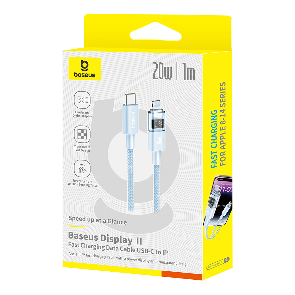 USB-C - Lightning Baseus Display 2 data- og ladekabel, 20W, 1m, Blå P10382703311-00
