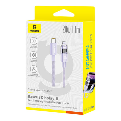 Data- og ladekabel USB-C - Lightning Baseus Display 2, 20W, 1m, Lilla P10382703511-00