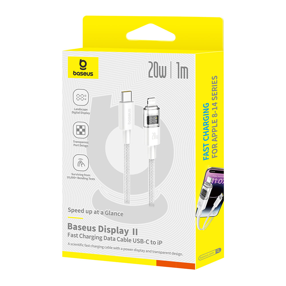 Data- og ladekabel USB-C - Lightning Baseus Display 2, 20W, 2m, Hvit P10382703211-01