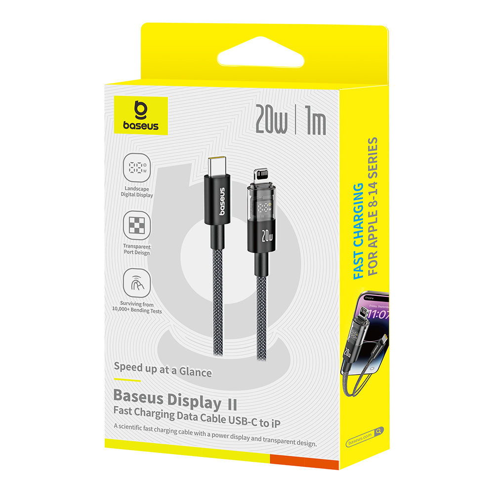 Data- og ladekabel USB-C - Lightning Baseus Display 2, 20W, 2m, Svart P10382703121-01