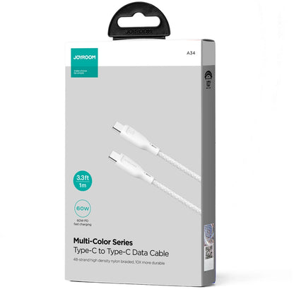 USB-C til USB-C data- og ladekabel Joyroom Multi-Color S-A34, 60W, 1m, Hvit