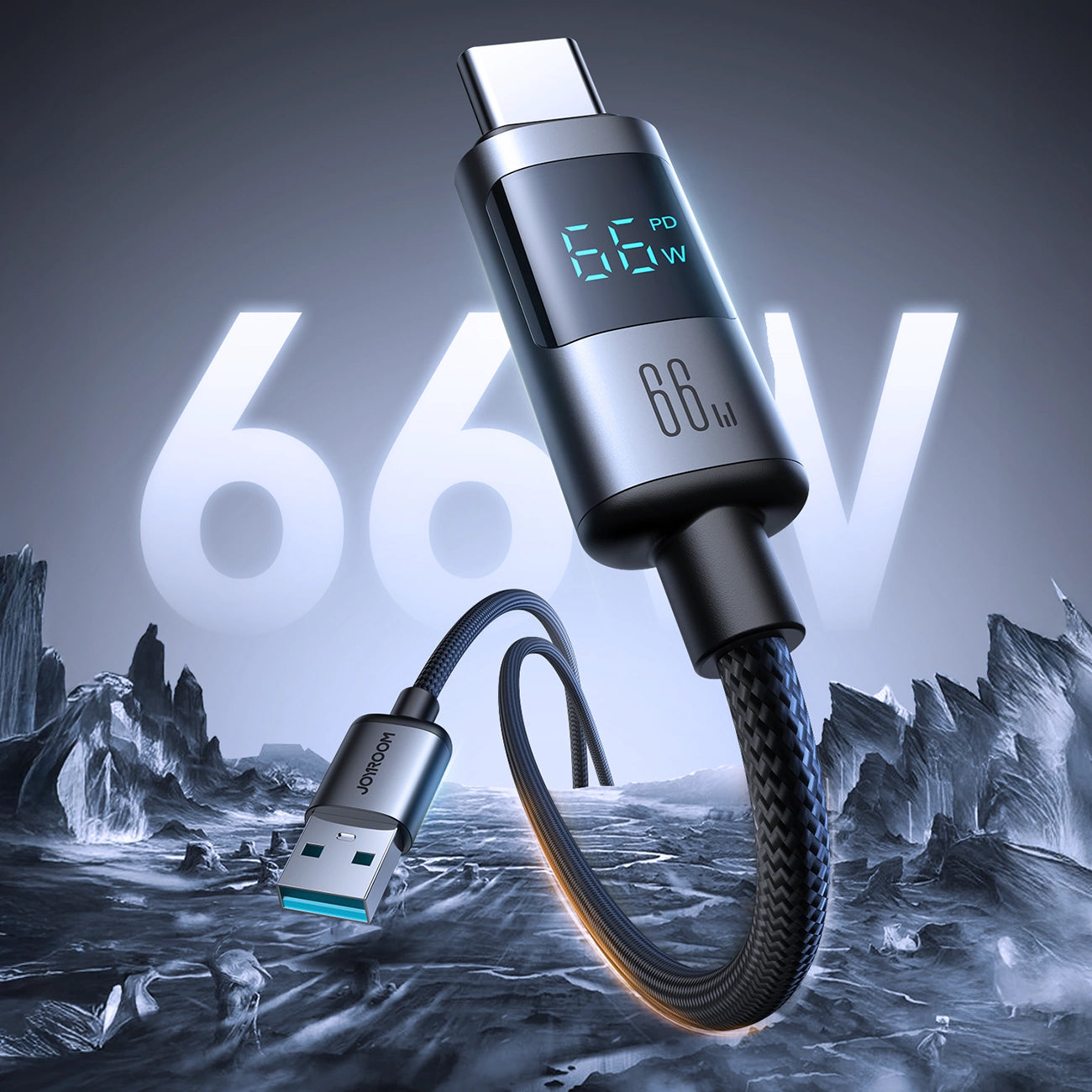USB-A - USB-C Joyroom S-A16 Pro Prism Display data- og ladekabel, 66W, 1.2m, Svart