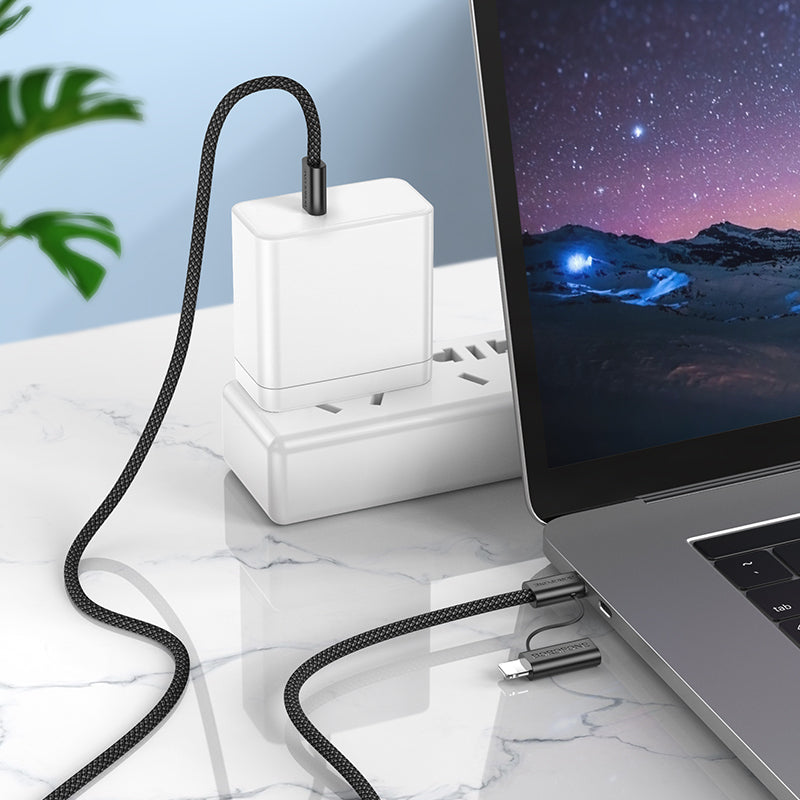USB-C - Lightning / USB-C Borofone BX104 Primo 2in1 data- og ladekabel, 60W, 1m, Svart