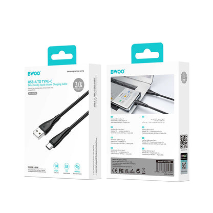 Data- og ladekabel USB-A til USB-C BWOO BO-X318C, 27W, 1m, Svart