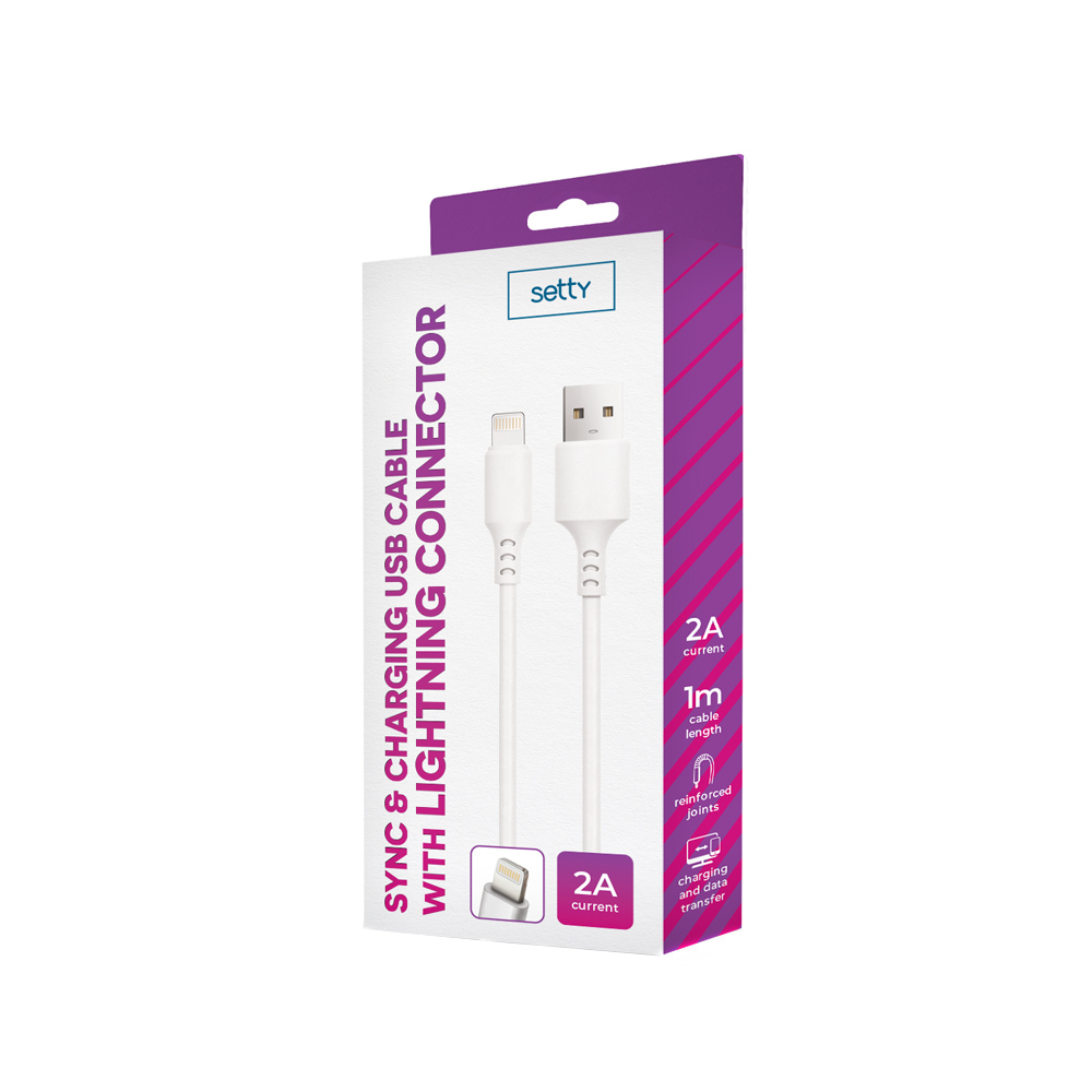 USB-A - Lightning Setty data- og ladekabel, 18W, 1m, Hvit