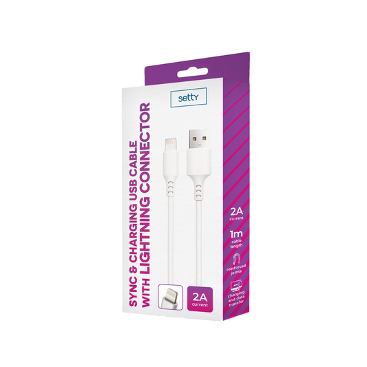 USB-A - Lightning Setty data- og ladekabel, 18W, 1m, Hvit