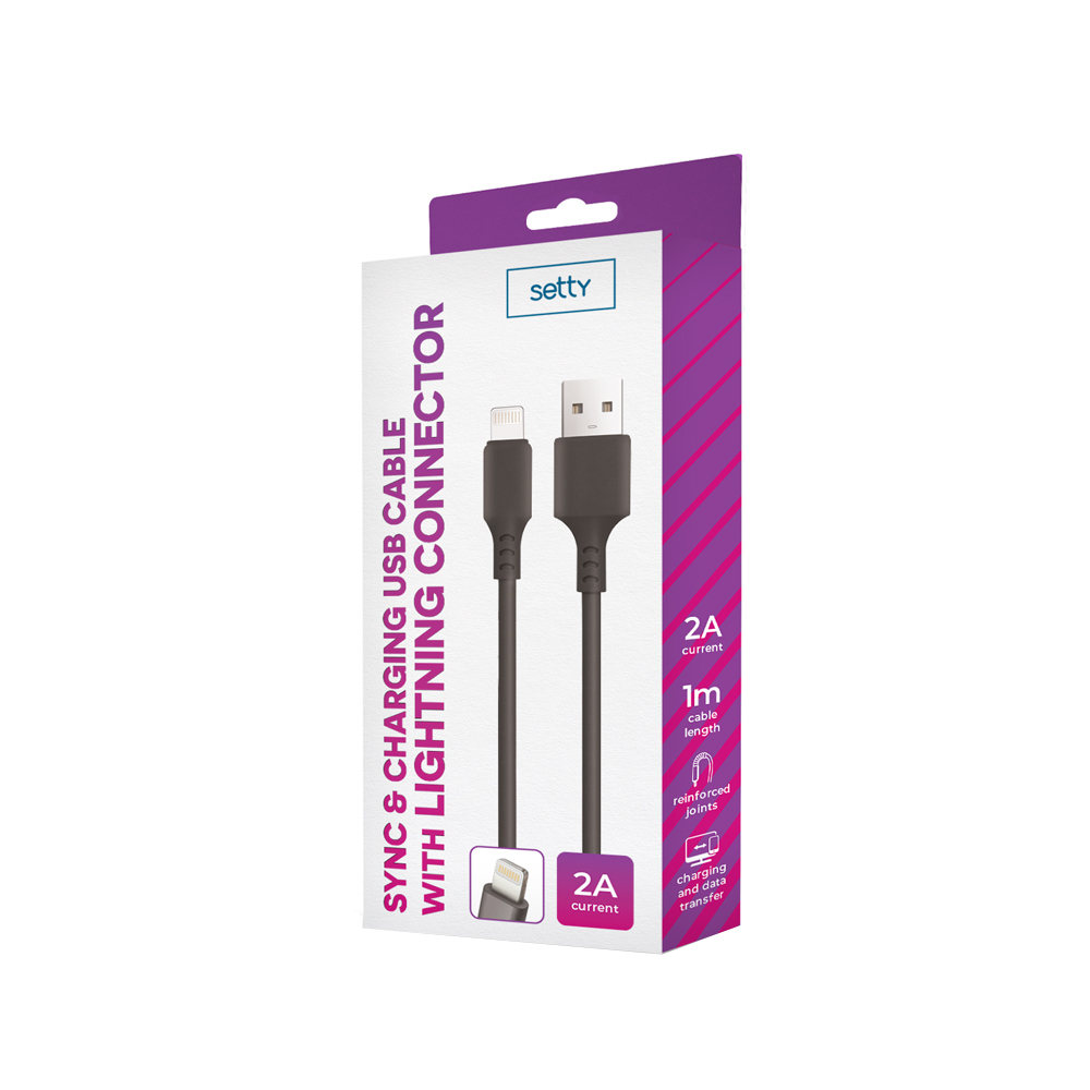USB-A - Lightning Setty data- og ladekabel, 18W, 1m, Svart