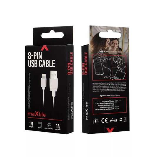 USB-A - Lightning MaXlife data- og ladekabel, 5W, 1m, Hvit