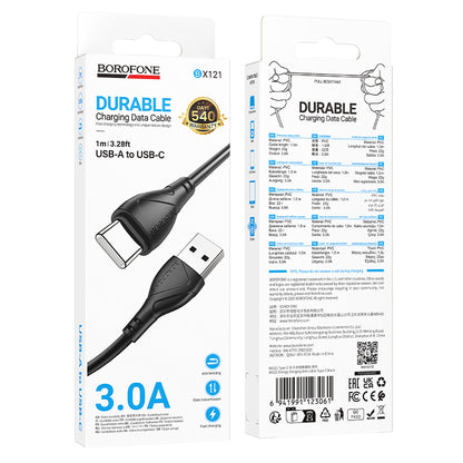 USB-A til USB-C data- og ladekabel Borofone BX121 Energy, 18W, 1m, Svart