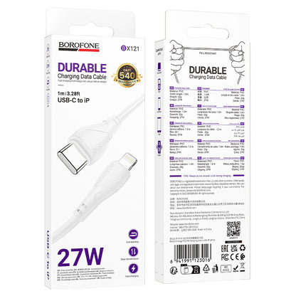 USB-C til USB-C data- og ladekabel Borofone BX121 Energy, 60W, 1m, Hvit