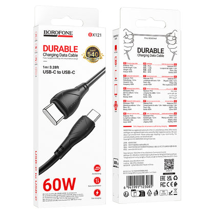 USB-C til USB-C data- og ladekabel Borofone BX121 Energy, 60W, 1m, Svart