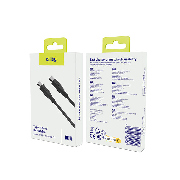 USB-C til USB-C data- og ladekabel Allity. AUC-02, 100W, 1m, Svart